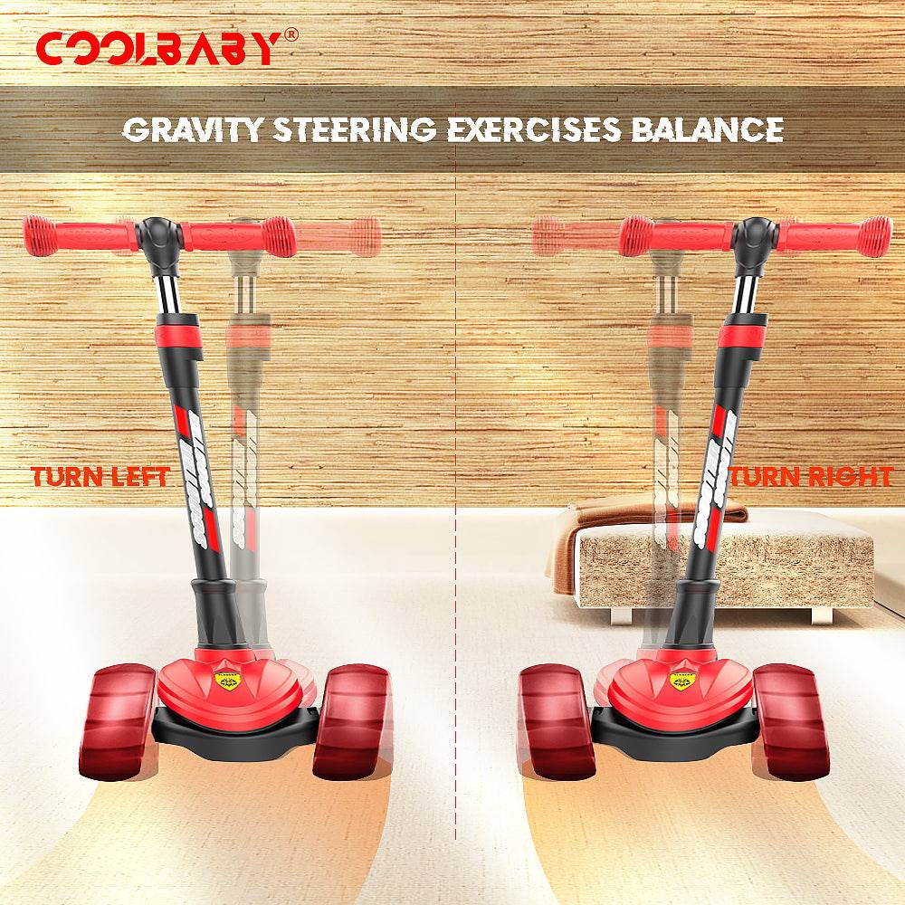 COOLBABY 318 Toddler Girls & Boys Foldable Scooter LED Light 3 Roller Scooter with Adjustable Height Tilting Steering Gift for Kids Ages 3-12 - COOLBABY