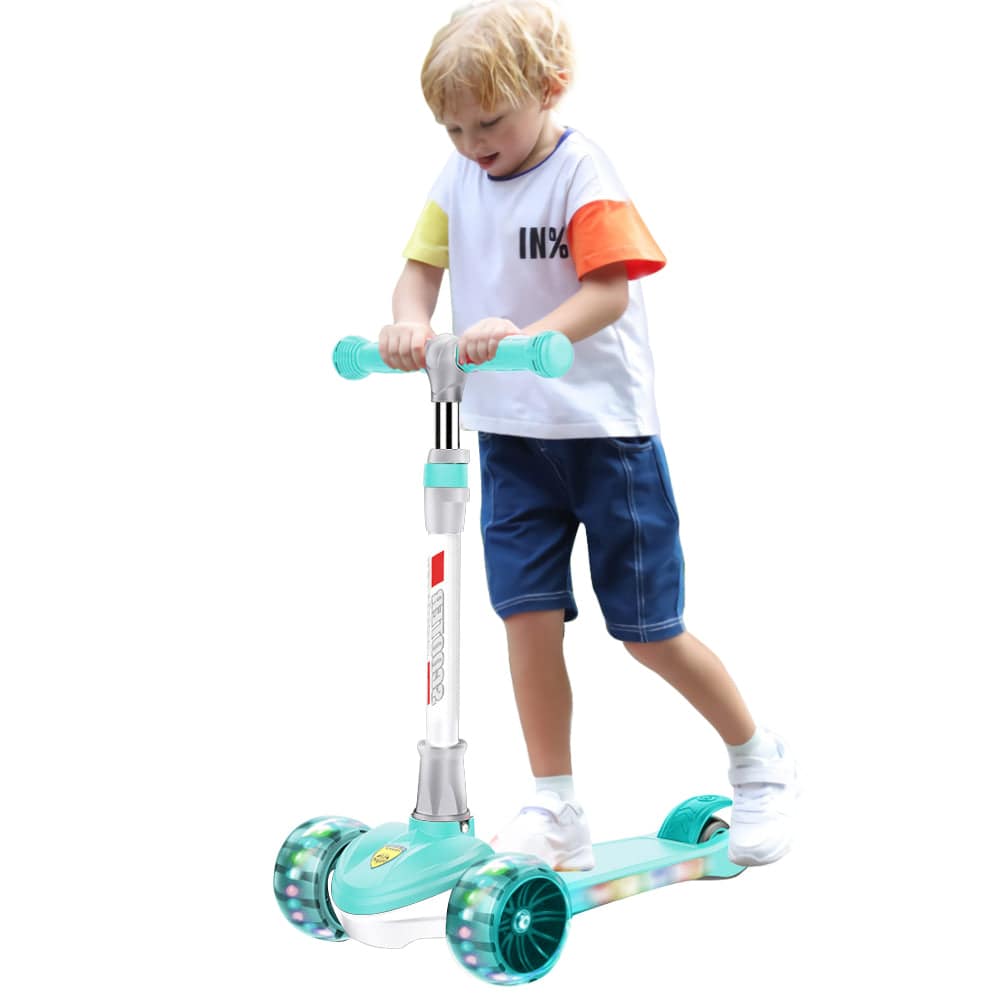 COOLBABY 318 Toddler Girls & Boys Foldable Scooter LED Light 3 Roller Scooter with Adjustable Height Tilting Steering Gift for Kids Ages 3-12 - COOLBABY