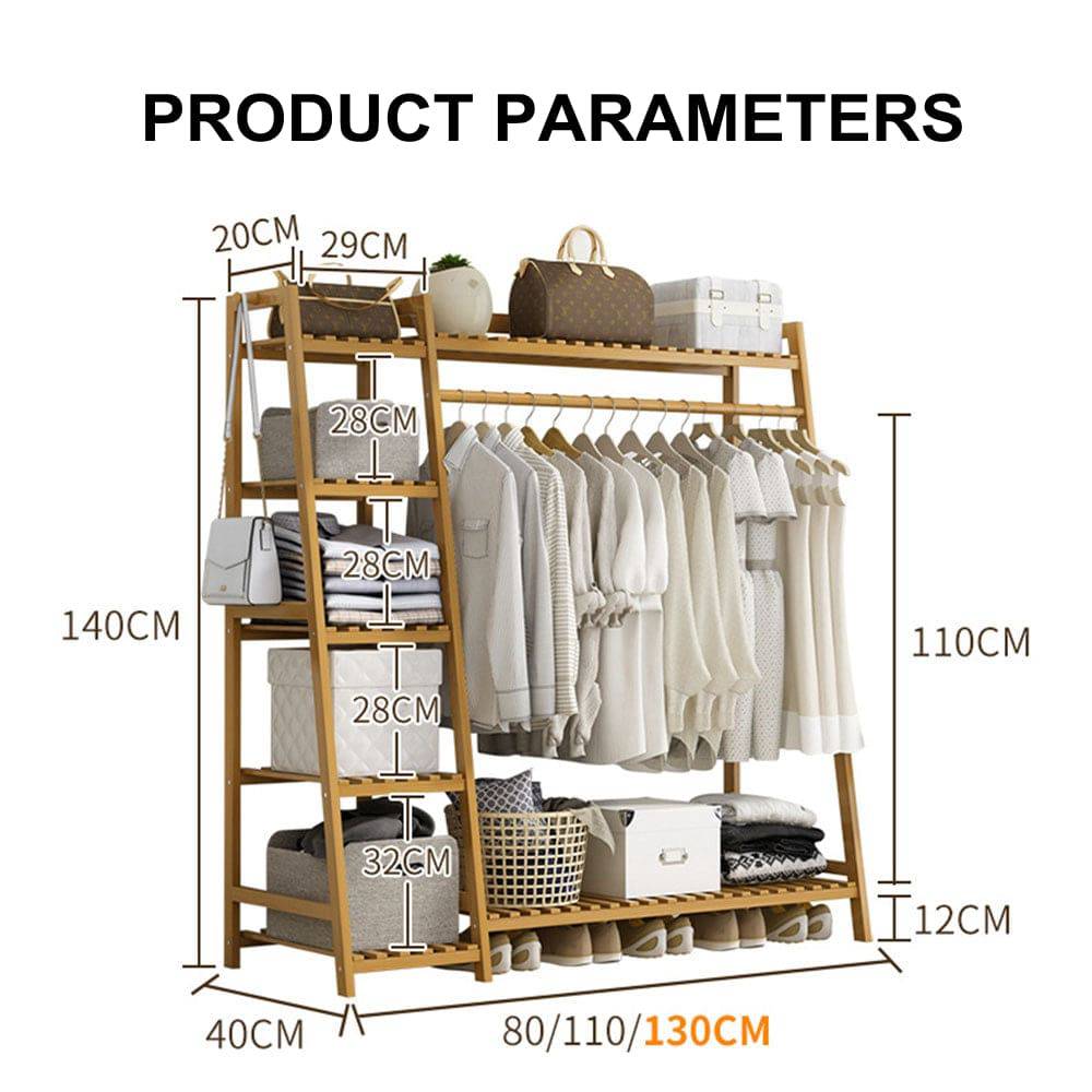 COOLBABY Bamboo Wood Garment Rack Clothing Rack,Multifunctional Bedroom Hanging Rack Clothing Organizer 110CM - COOLBABY