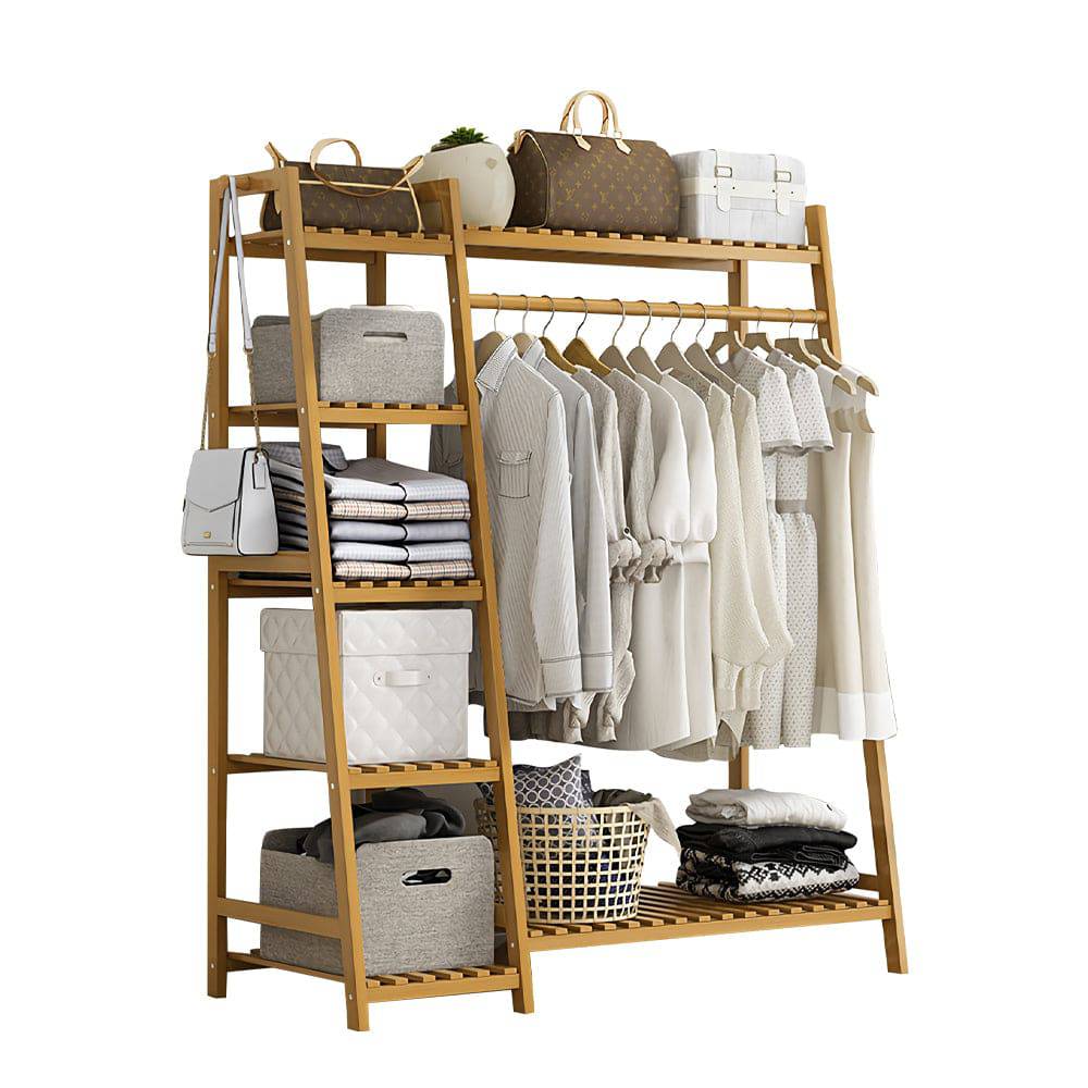 COOLBABY Bamboo Wood Garment Rack Clothing Rack,Multifunctional Bedroom Hanging Rack Clothing Organizer 110CM - COOLBABY