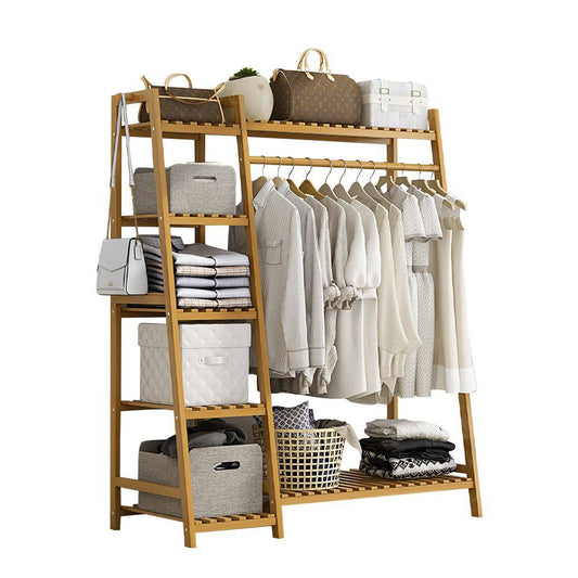 COOLBABY Bamboo Wood Garment Rack Clothing Rack,Multifunctional Bedroom Hanging Rack Clothing Organizer 110CM - COOLBABY