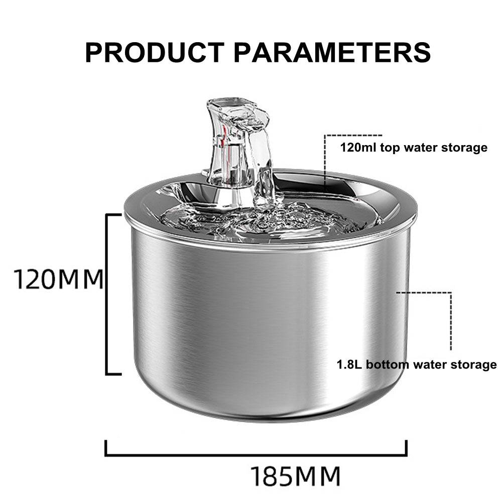COOLBABY Cat Water Fountain,Multiple Filter,Stainless Steel Pet Water Fountain,Safety Silent Water Pump,Buoy water level detection,2L - COOLBABY