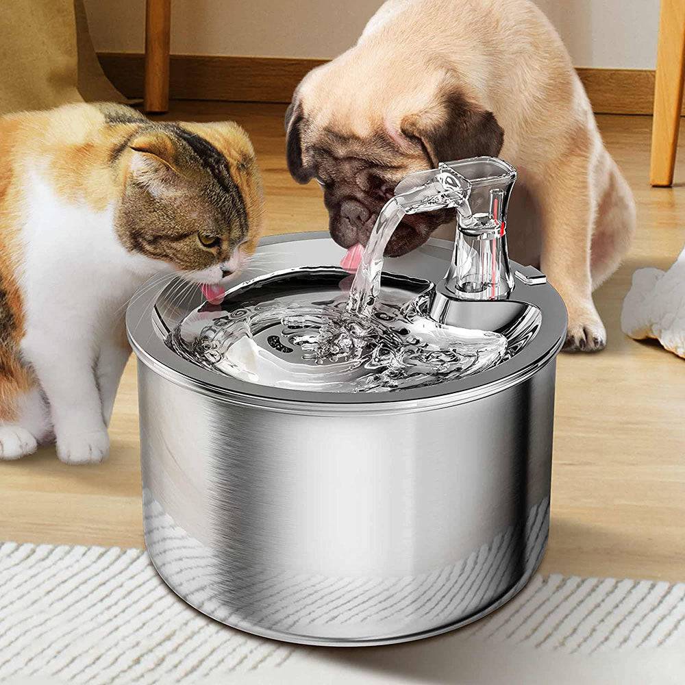 COOLBABY Cat Water Fountain,Multiple Filter,Stainless Steel Pet Water Fountain,Safety Silent Water Pump,Buoy water level detection,2L - COOLBABY