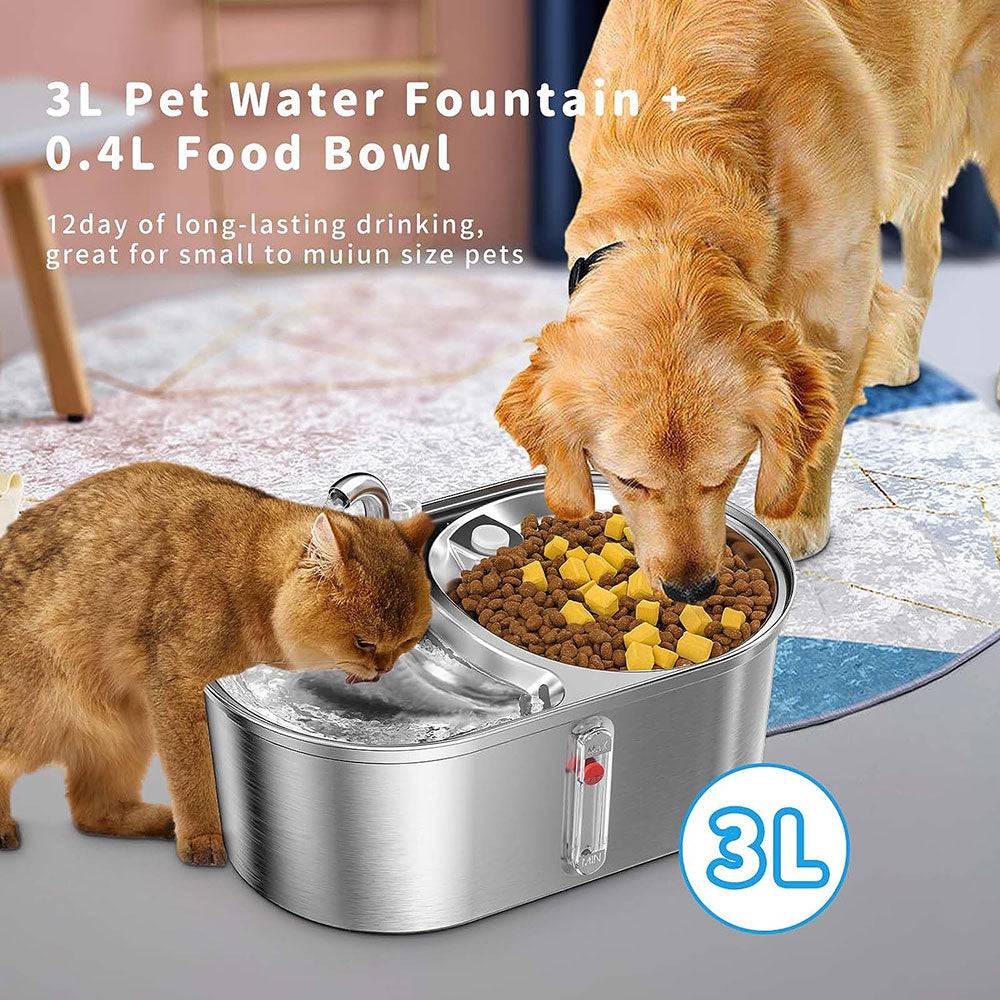 COOLBABY Cat Water Fountain,Multiple Filter,Stainless Steel Pet Water Fountain,Safety Silent Water Pump,Buoy water level detection,2L - COOLBABY