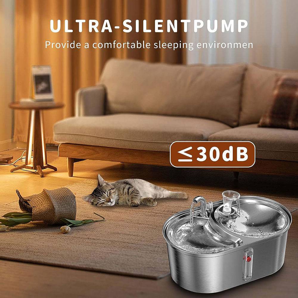 COOLBABY Cat Water Fountain,Multiple Filter,Stainless Steel Pet Water Fountain,Safety Silent Water Pump,Buoy water level detection,2L - COOLBABY
