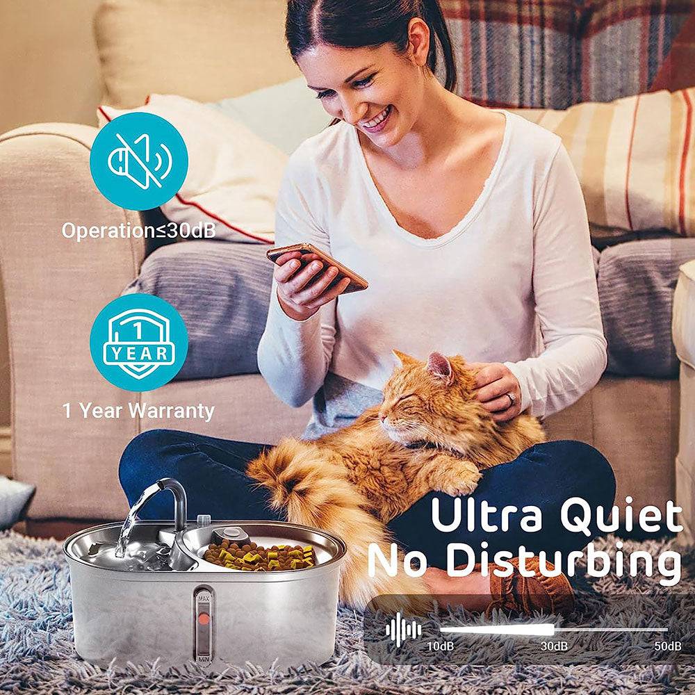 COOLBABY Cat Water Fountain,Multiple Filter,Stainless Steel Pet Water Fountain,Safety Silent Water Pump,Buoy water level detection,2L - COOLBABY
