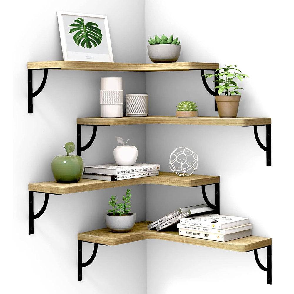 COOLBABY Corner Floating Shelves for Wall,Rustic Wood Wall Shelves Storage Display Shelf Decor - COOLBABY