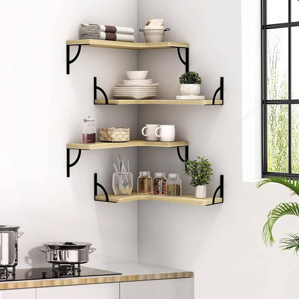 COOLBABY Corner Floating Shelves for Wall,Rustic Wood Wall Shelves Storage Display Shelf Decor - COOLBABY