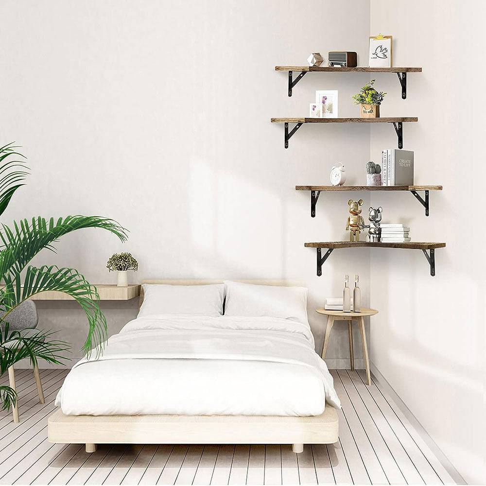 COOLBABY Corner Floating Shelves for Wall,Rustic Wood Wall Shelves Storage Display Shelf Decor - COOLBABY