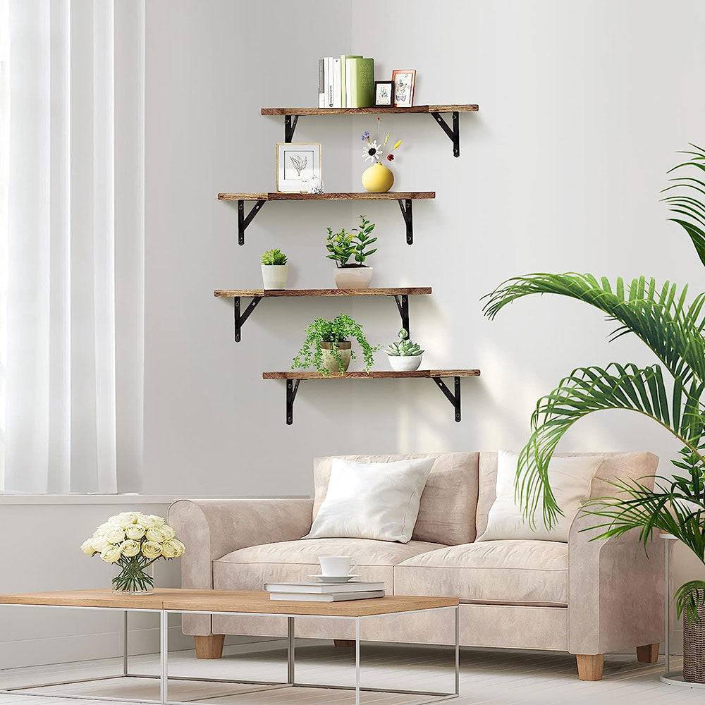 COOLBABY Corner Floating Shelves for Wall,Rustic Wood Wall Shelves Storage Display Shelf Decor - COOLBABY