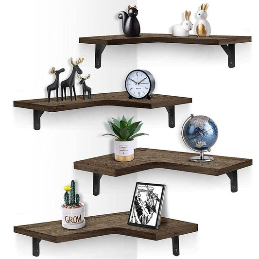 COOLBABY Corner Floating Shelves for Wall,Rustic Wood Wall Shelves Storage Display Shelf Decor - COOLBABY