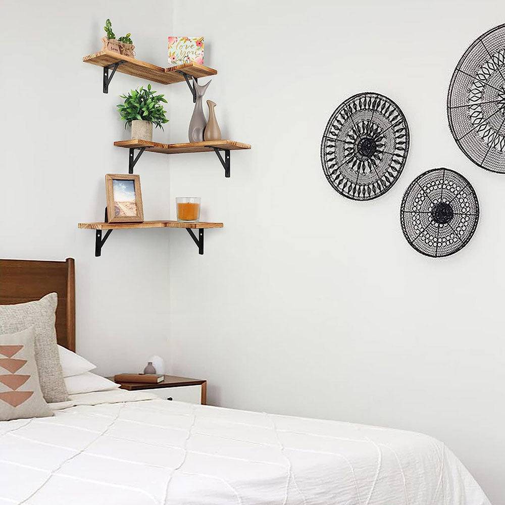 COOLBABY Corner Floating Shelves for Wall,Rustic Wood Wall Shelves Storage Display Shelf Decor - COOLBABY