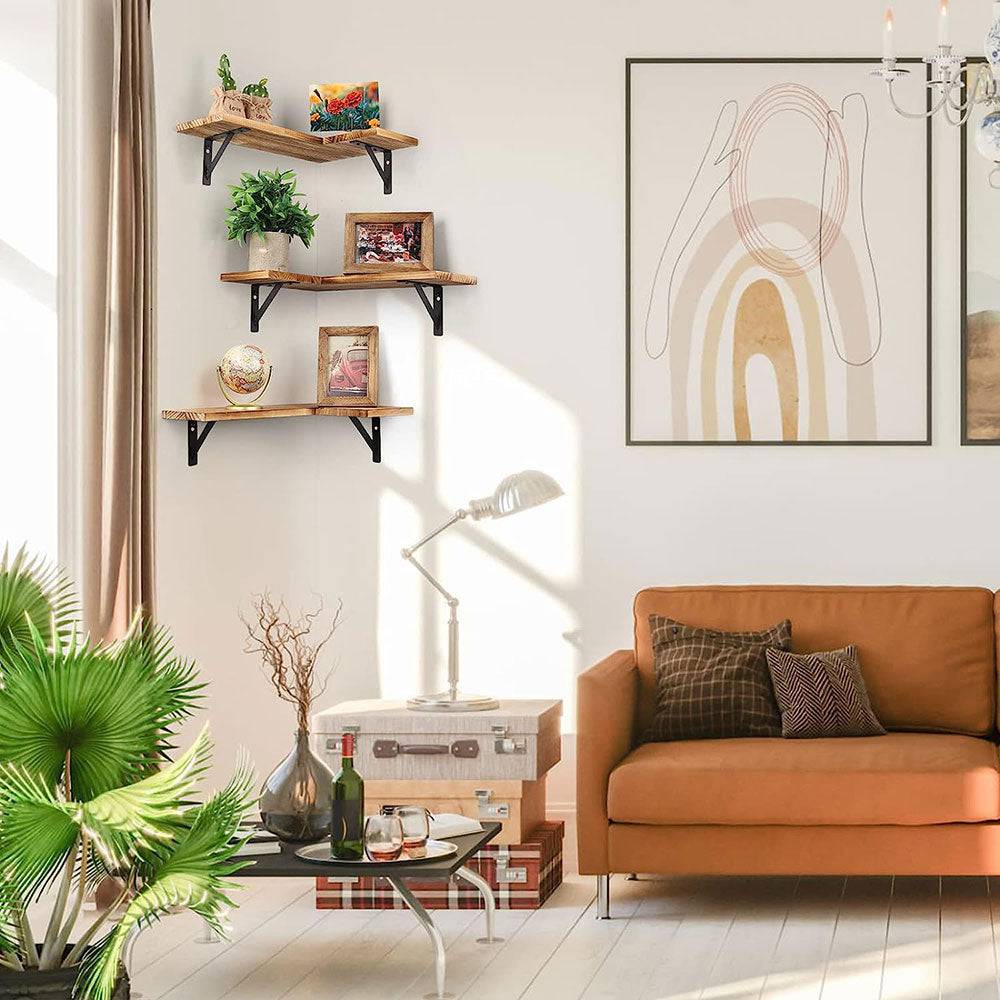 COOLBABY Corner Floating Shelves for Wall,Rustic Wood Wall Shelves Storage Display Shelf Decor - COOLBABY