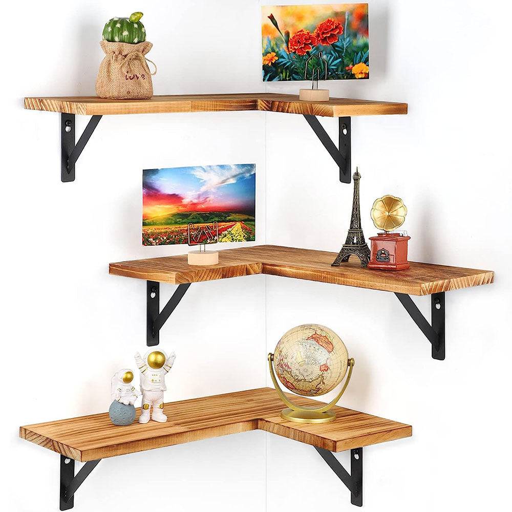COOLBABY Corner Floating Shelves for Wall,Rustic Wood Wall Shelves Storage Display Shelf Decor - COOLBABY