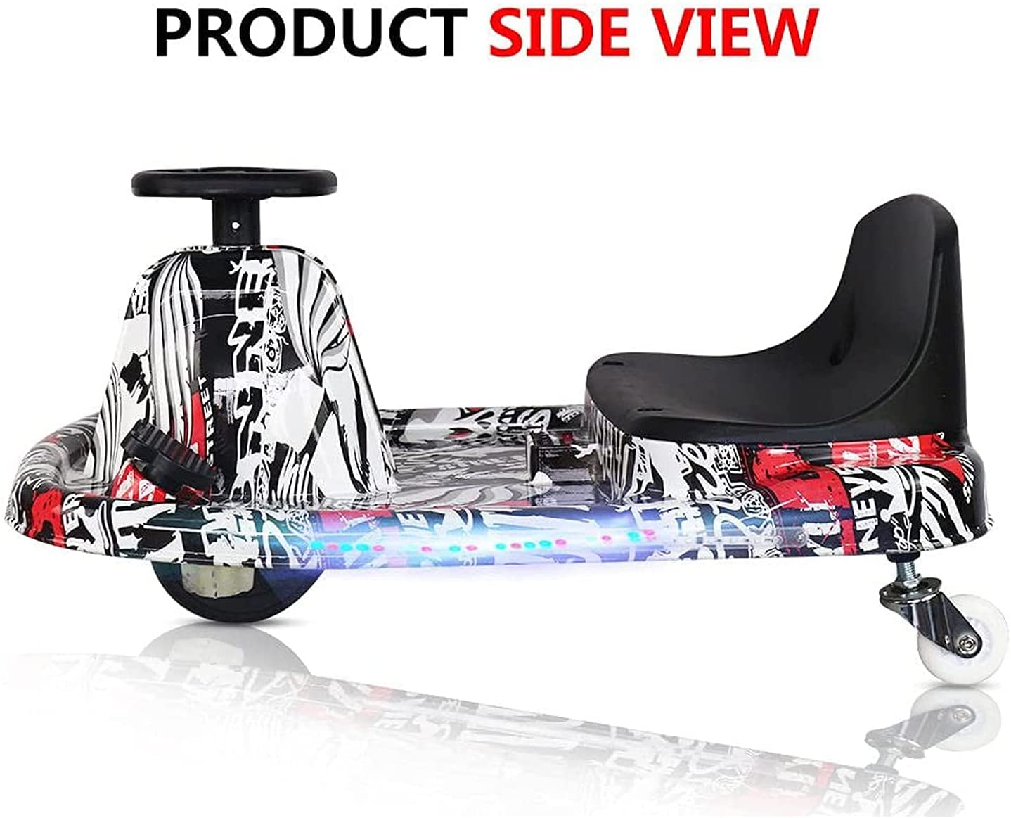 COOLBABY DP7H Drift Crazy Cart Electric Scooter Go Kart for Kids 3 Wheel Ride On Scooter Toy With LED Light & Helmet Protective Gear - COOLBABY