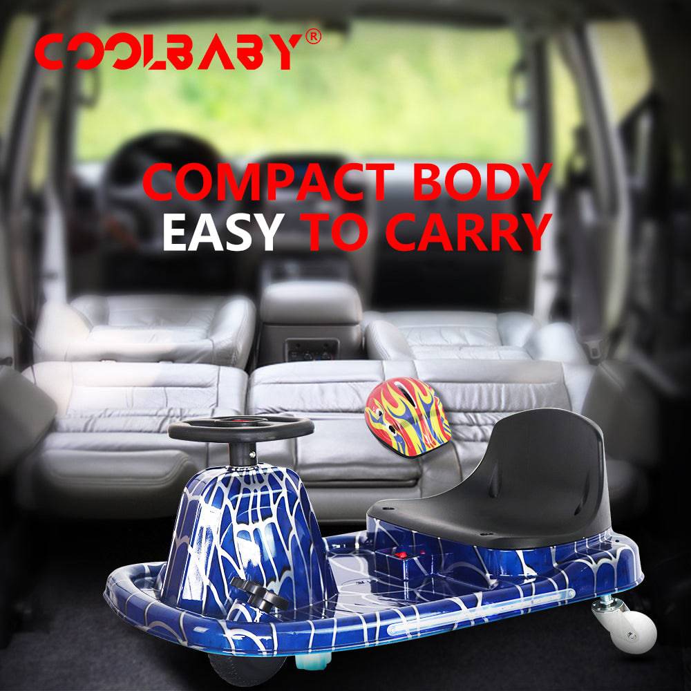 COOLBABY DP7H Drift Crazy Cart Electric Scooter Go Kart for Kids 3 Wheel Ride On Scooter Toy With LED Light & Helmet Protective Gear - COOLBABY