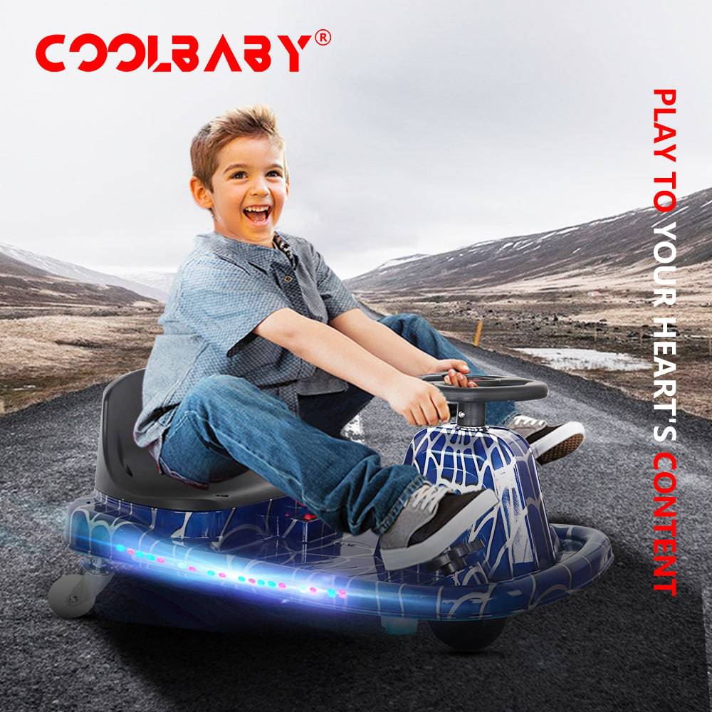 COOLBABY DP7H Drift Crazy Cart Electric Scooter Go Kart for Kids 3 Wheel Ride On Scooter Toy With LED Light & Helmet Protective Gear - COOLBABY