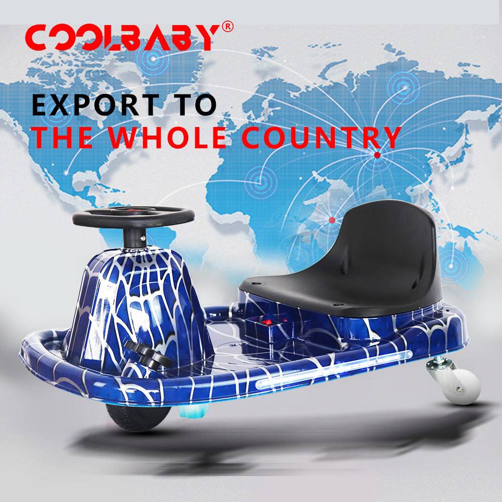 COOLBABY DP7H Drift Crazy Cart Electric Scooter Go Kart for Kids 3 Wheel Ride On Scooter Toy With LED Light & Helmet Protective Gear - COOLBABY