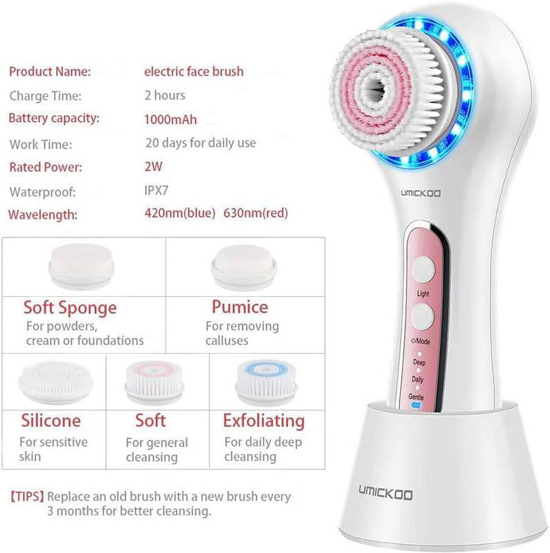 COOLBABY Facial Brush, Rechargeable Waterproof With 5 Brush Heads Facial Brush For Exfoliation Massage And Deep Cleaning White(Variety) - COOLBABY