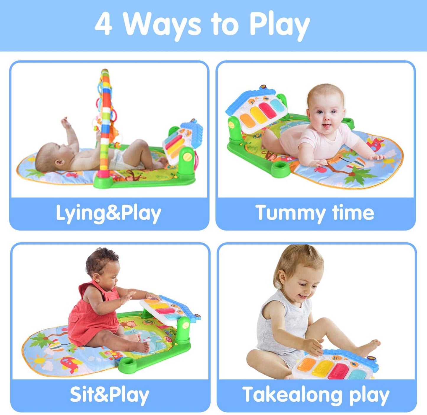 COOLBABY Green Musical Play Mat - Multicolour Baby Piano Playmat - COOL BABY