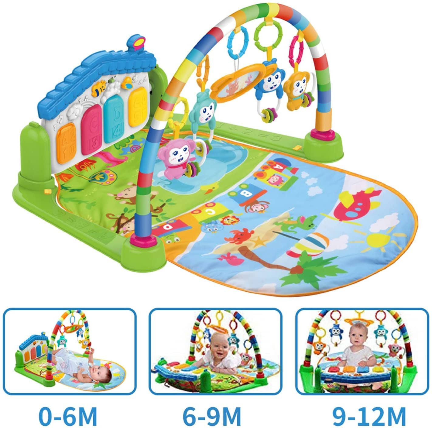 COOLBABY Green Musical Play Mat - Multicolour Baby Piano Playmat - COOL BABY