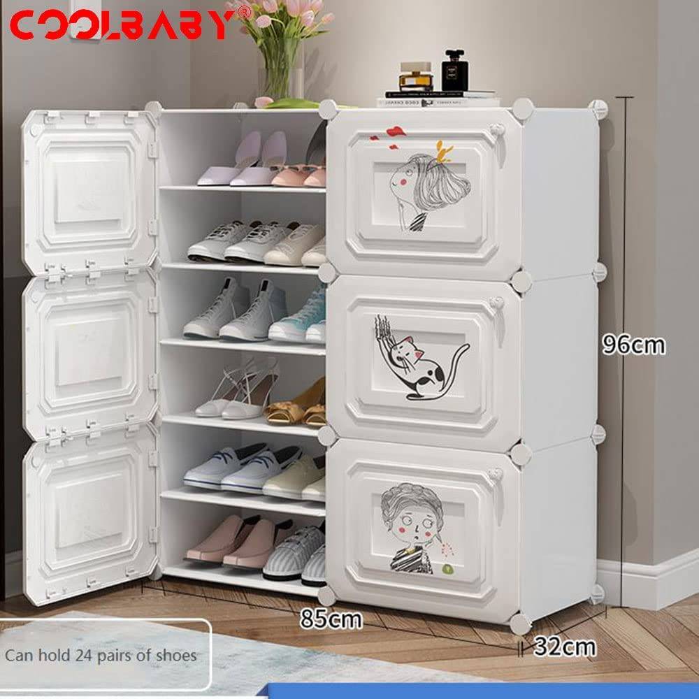COOLBABY Household Shoe Cabinet,24 Pairs Portable Rack Organiser, Multiplayer - COOLBABY