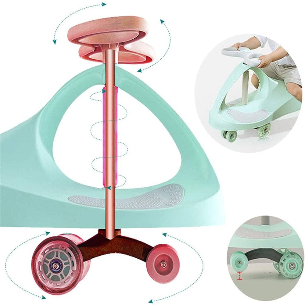COOLBABY J86 Kids Swing Car Ride On Twist Car Toy Wiggle Car,Swivel Scooter with Music Light Steering Wheel,Baby Push Car,Scooter Toys - COOL BABY