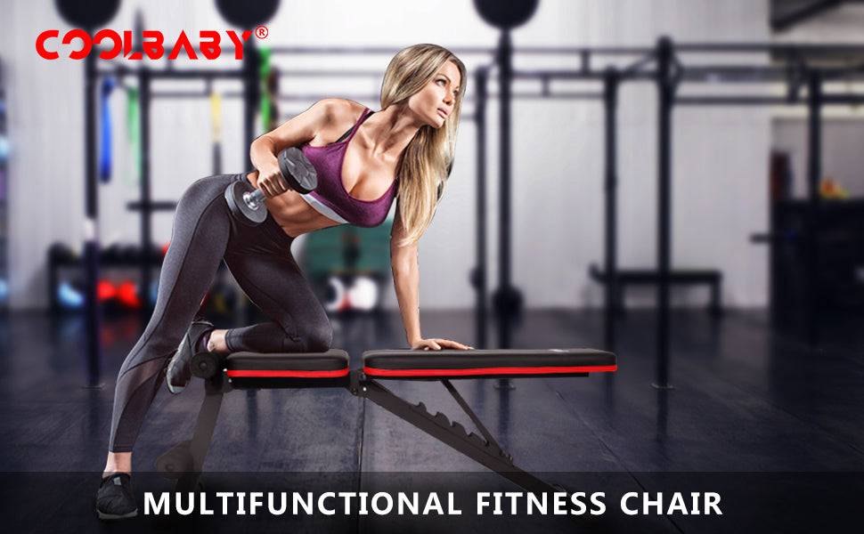 COOLBABY JSY189-1 Multifunctional Weightlifting Stool, Drop Folding Weightlifting Stool, Adjustable Family Stool, Roman Chair, with Backrest - COOLBABY