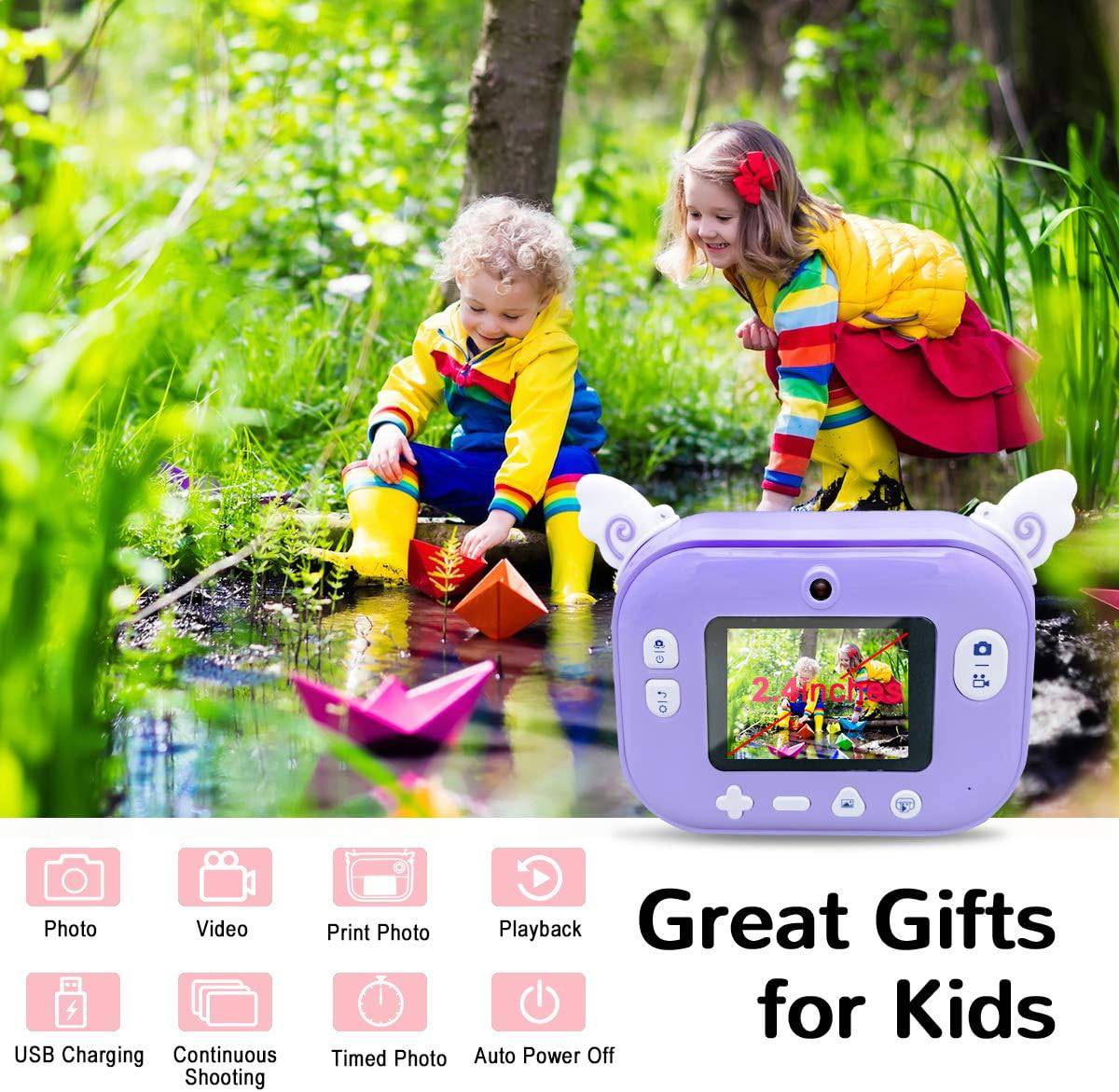 COOLBABY KPCM0 Instant Print Camera for Kids, Girls Boys Zero Ink Print Photo Selfie Video Digital Camera with Paper Film, 3-12 Years Old Children Mini Learning Toy Camera Gifts for Birthday - COOLBABY