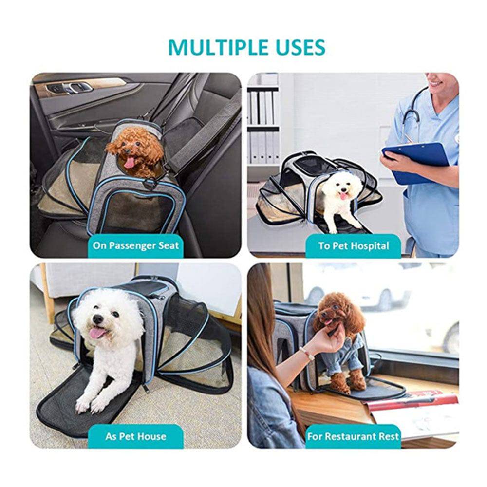 COOLBABY LZM-CWXDB Cat Carrier Airline Approved Pet Carrier,Pet Double Extension Foldable Bag for Traveling Portable Breathable Pet Carrier Bag,3 Open Doors,2 Reflective Tapes - COOLBABY