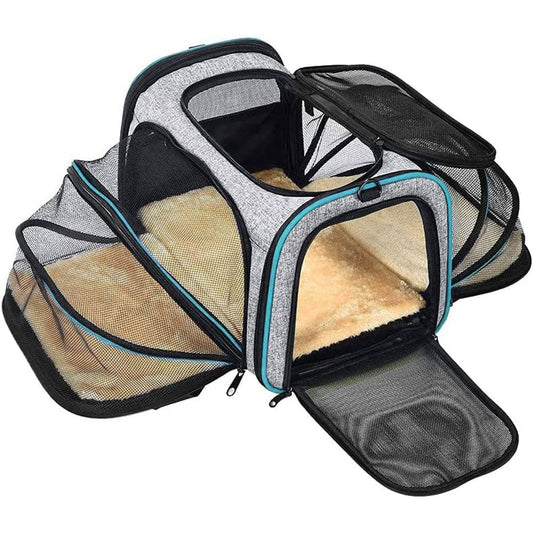 COOLBABY LZM-CWXDB Cat Carrier Airline Approved Pet Carrier,Pet Double Extension Foldable Bag for Traveling Portable Breathable Pet Carrier Bag,3 Open Doors,2 Reflective Tapes - COOLBABY