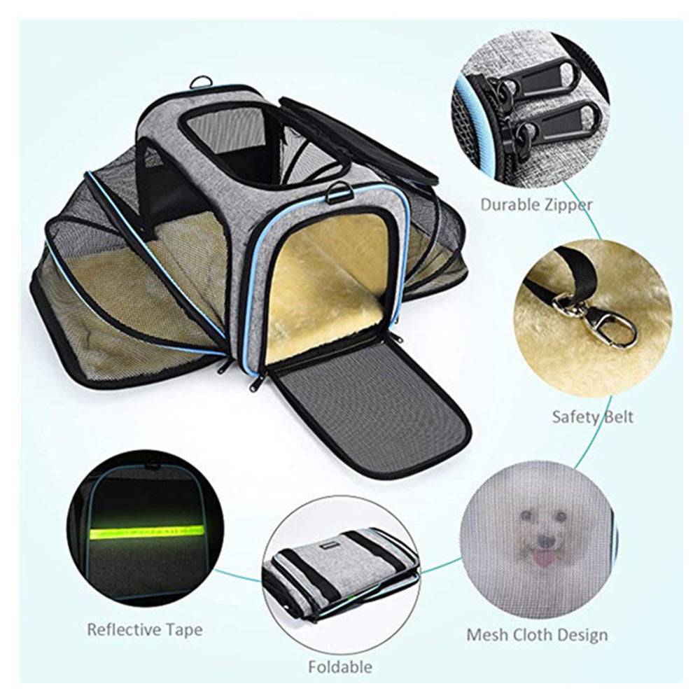 COOLBABY LZM-CWXDB Cat Carrier Airline Approved Pet Carrier,Pet Double Extension Foldable Bag for Traveling Portable Breathable Pet Carrier Bag,3 Open Doors,2 Reflective Tapes - COOLBABY