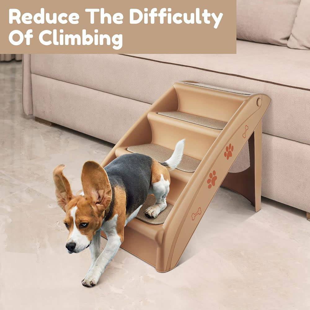COOLBABY LZM-CWZDPT Pet Stairs,Folding Plastic Ladders Step Ramp for Dog Cat Animal,include Siderails, Non-Slip Pads, Durable, Lightweight,Pet Safe Dog Steps for High Beds - COOLBABY