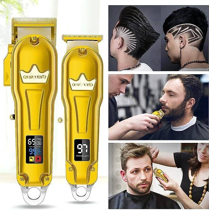 COOLBABY Professional Men's Hair Clipper Hair Cutting Kit And Zero Gap T-blade Clipper Combination Cordless Hair Clipper Set - COOLBABY
