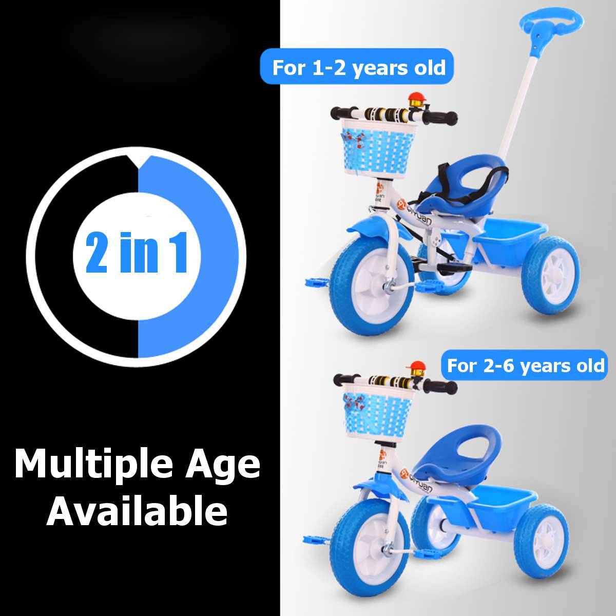 COOLBABY SLC04 Kids Toddler Tricycle 3 Wheel Baby Trikes Balance Bicycle Ride On Bike Walker With Push Bar & Basket - COOL BABY