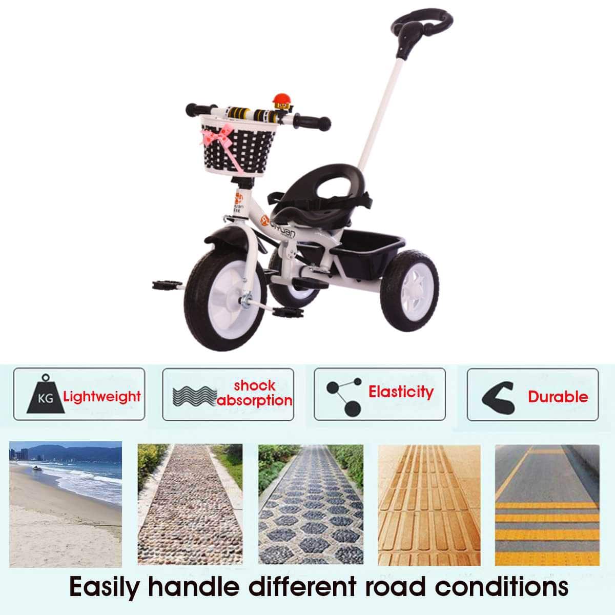 COOLBABY SLC04 Kids Toddler Tricycle 3 Wheel Baby Trikes Balance Bicycle Ride On Bike Walker With Push Bar & Basket - COOL BABY