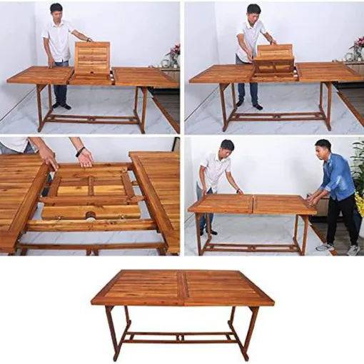 COOLBABY Solid Acacia Wood Outdoor Dining Table and Chairs - 9-Piece Garden Patio Set - COOLBABY