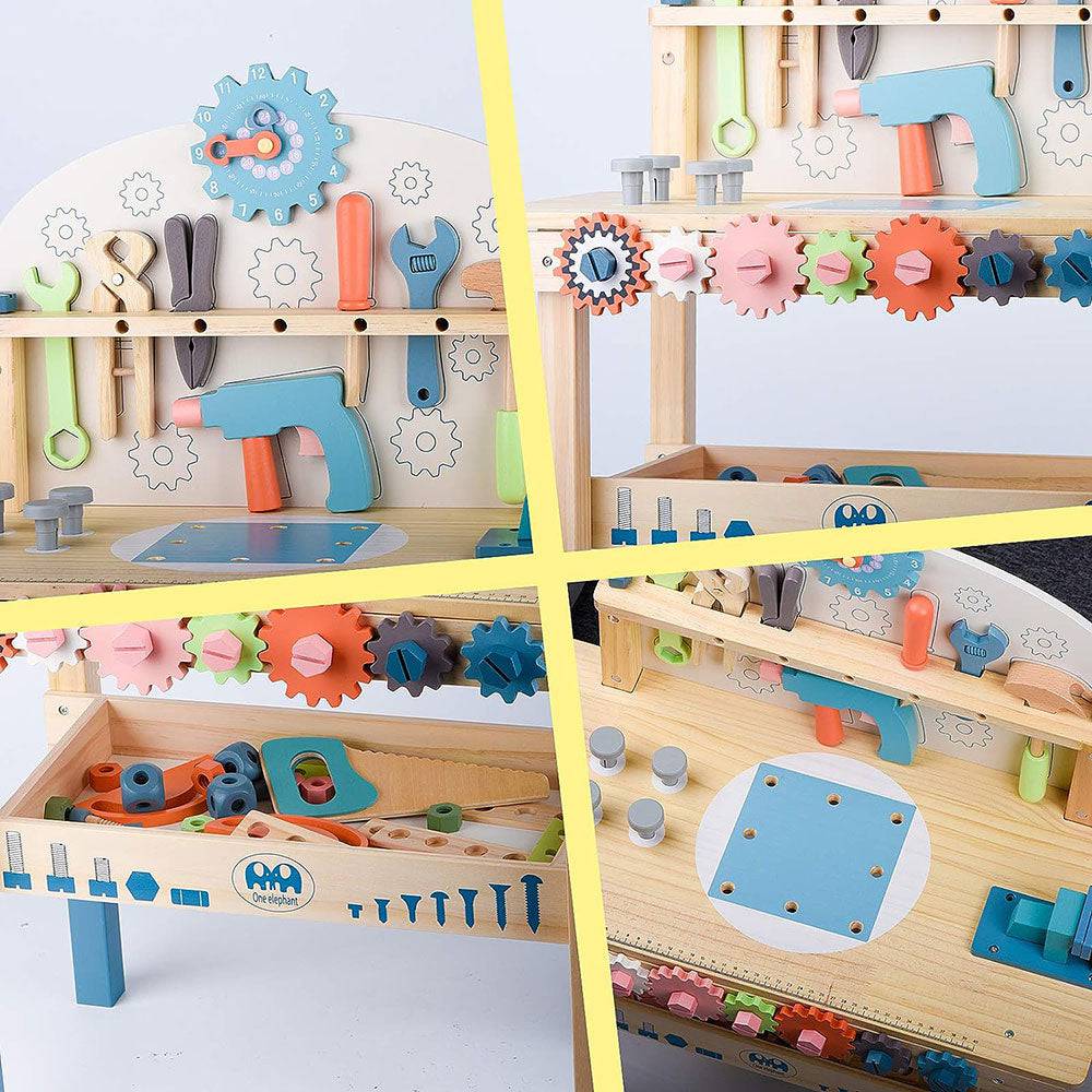 COOLBABY WQSJ-ETXLT Wooden Tool Workbench for Kids,Building Tools Sets Pretend Play Toys - COOLBABY