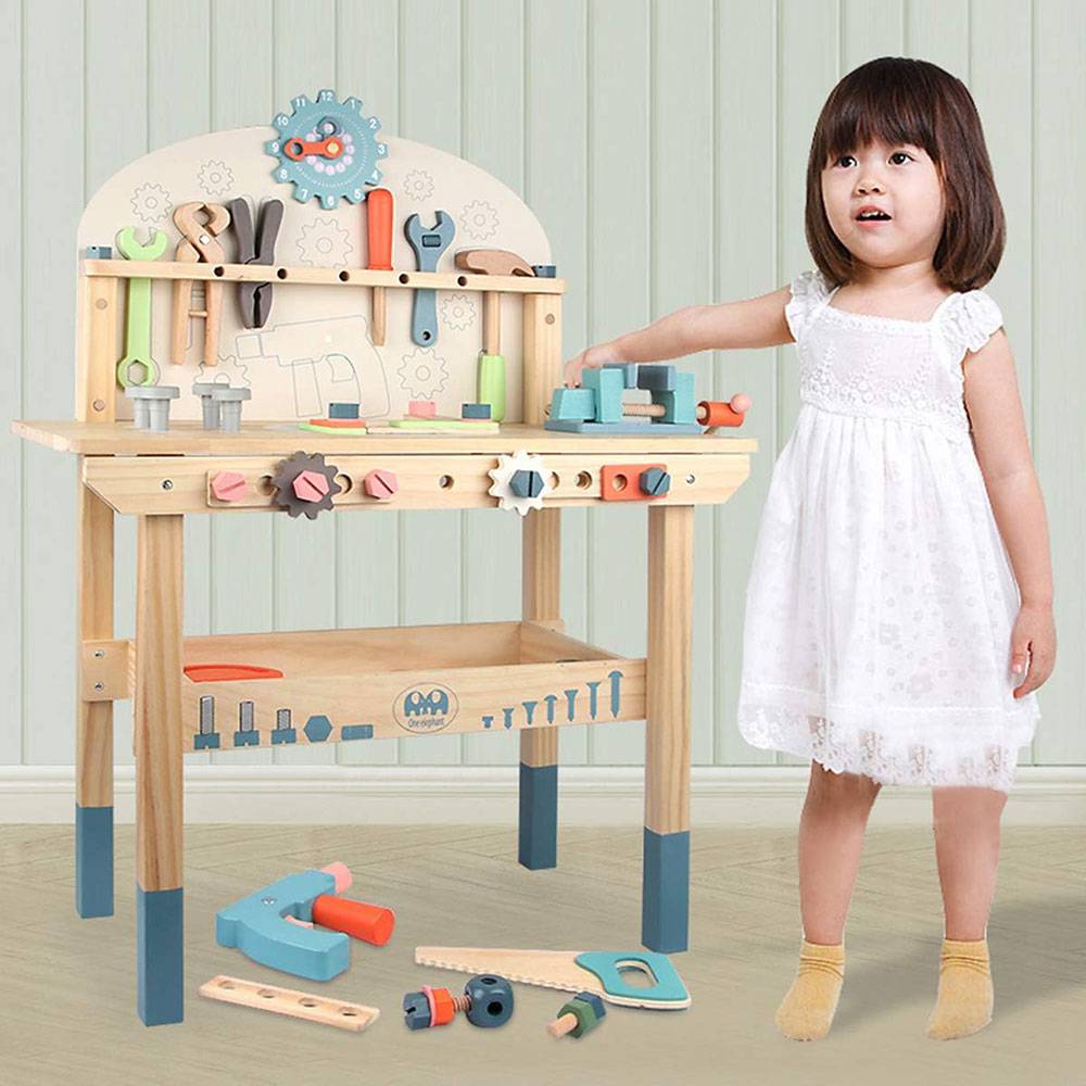 COOLBABY WQSJ-ETXLT Wooden Tool Workbench for Kids,Building Tools Sets Pretend Play Toys - COOLBABY
