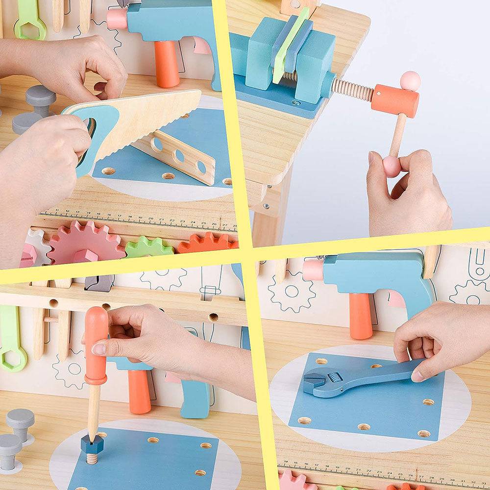 COOLBABY WQSJ-ETXLT Wooden Tool Workbench for Kids,Building Tools Sets Pretend Play Toys - COOLBABY
