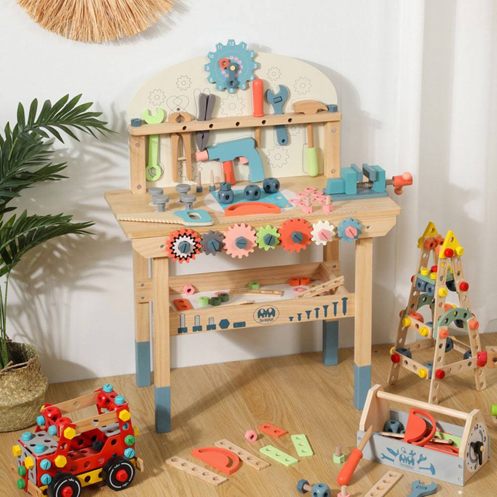 COOLBABY WQSJ-ETXLT Wooden Tool Workbench for Kids,Building Tools Sets Pretend Play Toys - COOLBABY