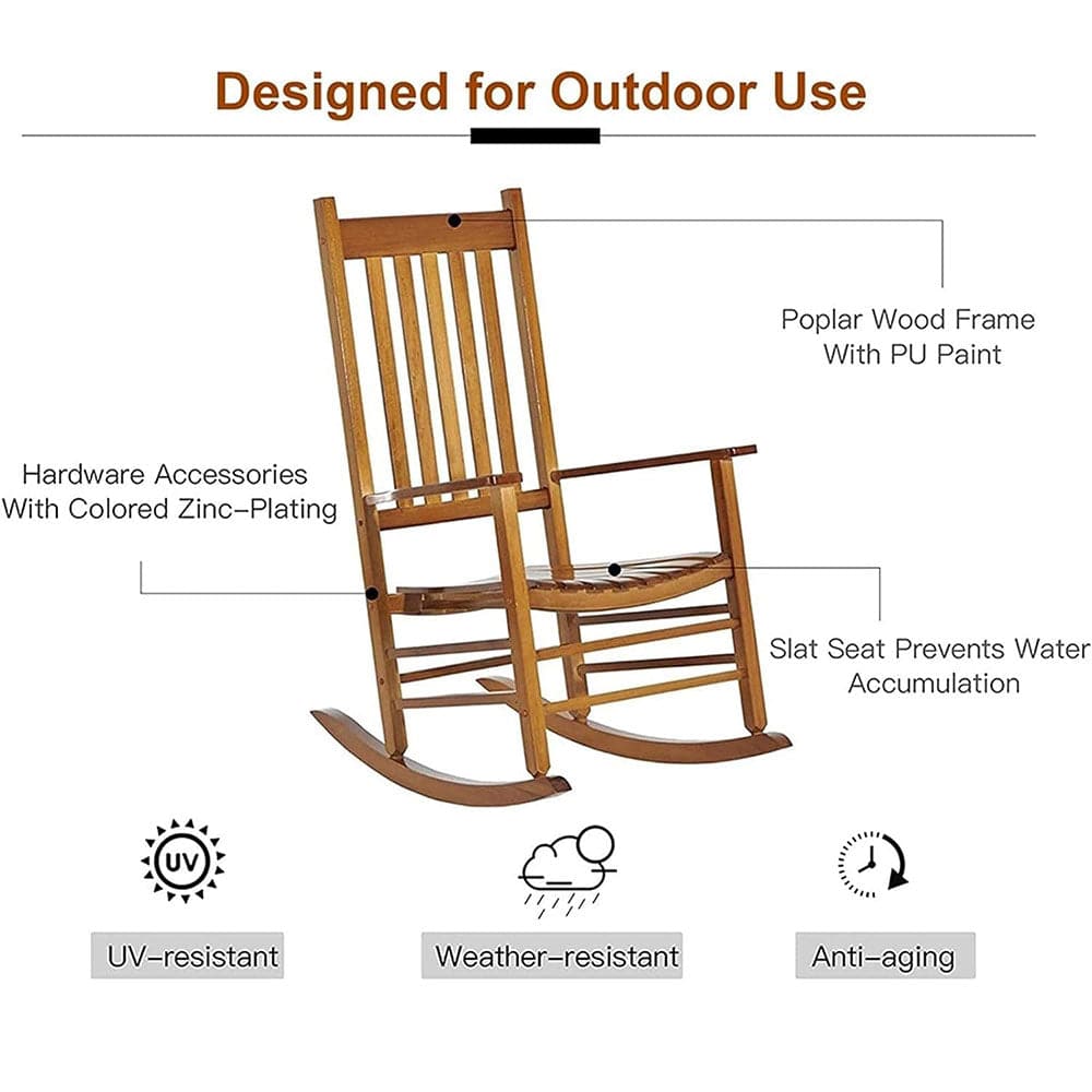 COOLBABY WQSJ-HWYY01 Patio Rocking Chair,Outdoor Wooden Rocking Chairs,Rocking Chairs for Porch,Armchair,Wide Seat and Armrest, Loads 150kg - COOLBABY