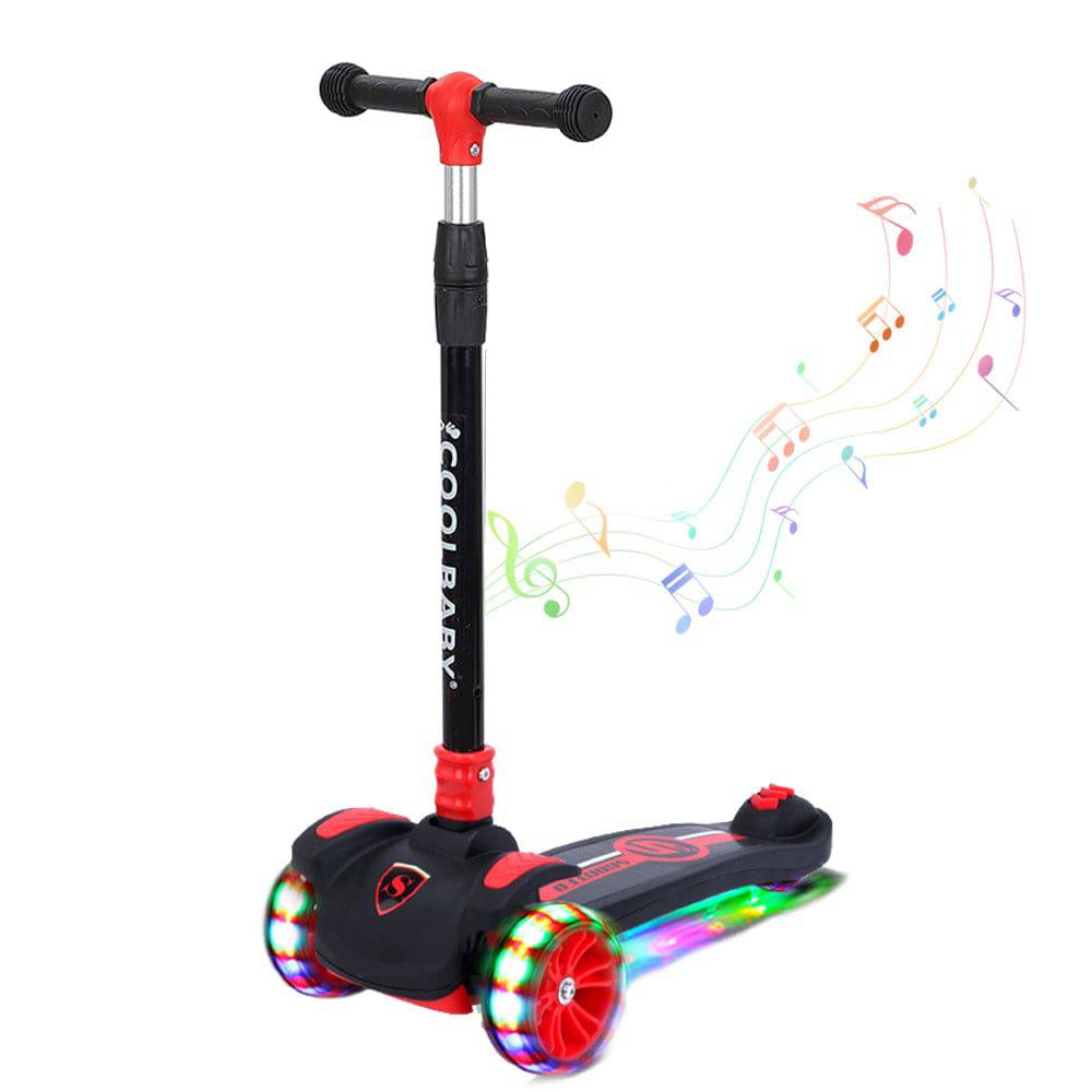 COOLBABY XHB Street Push Scooter Baby Kick Scooters 3 Wheel Kids Scooter with Flashing LED Wheels & Adjustable Height for Toddlers - COOLBABY