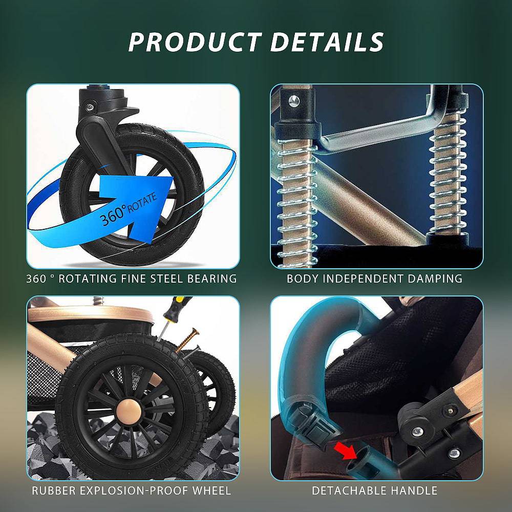 COOLBABY YECX43 3 in 1 Baby Stroller, Infant Stroller with Reversible Seat, Newborn Stroller with Canopy,Baby Bassinet Stroller - COOLBABY