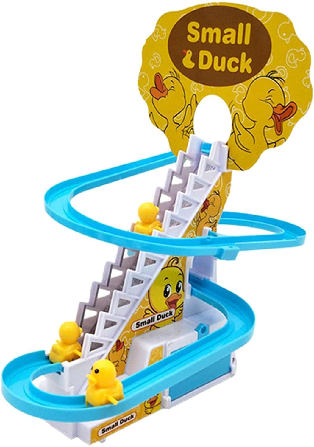 COOLBABY YLY2020 Duck Climbing Stairs Toy Rail Car Toy, Electric Music Climbing Stairs Toy Duck Race Track Set with LED Flashing Lights - COOLBABY