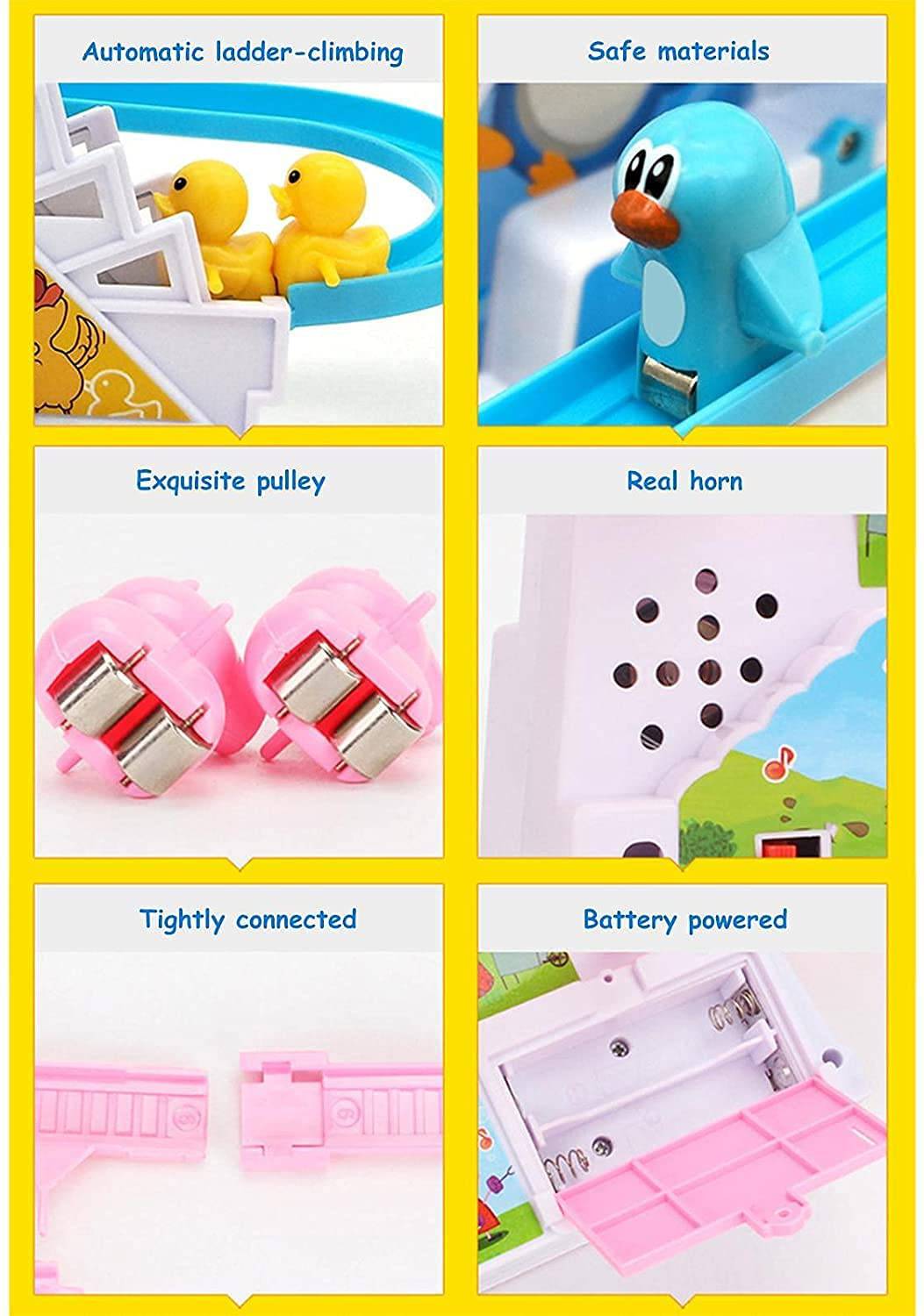 COOLBABY YLY2020 Duck Climbing Stairs Toy Rail Car Toy, Electric Music Climbing Stairs Toy Duck Race Track Set with LED Flashing Lights - COOLBABY