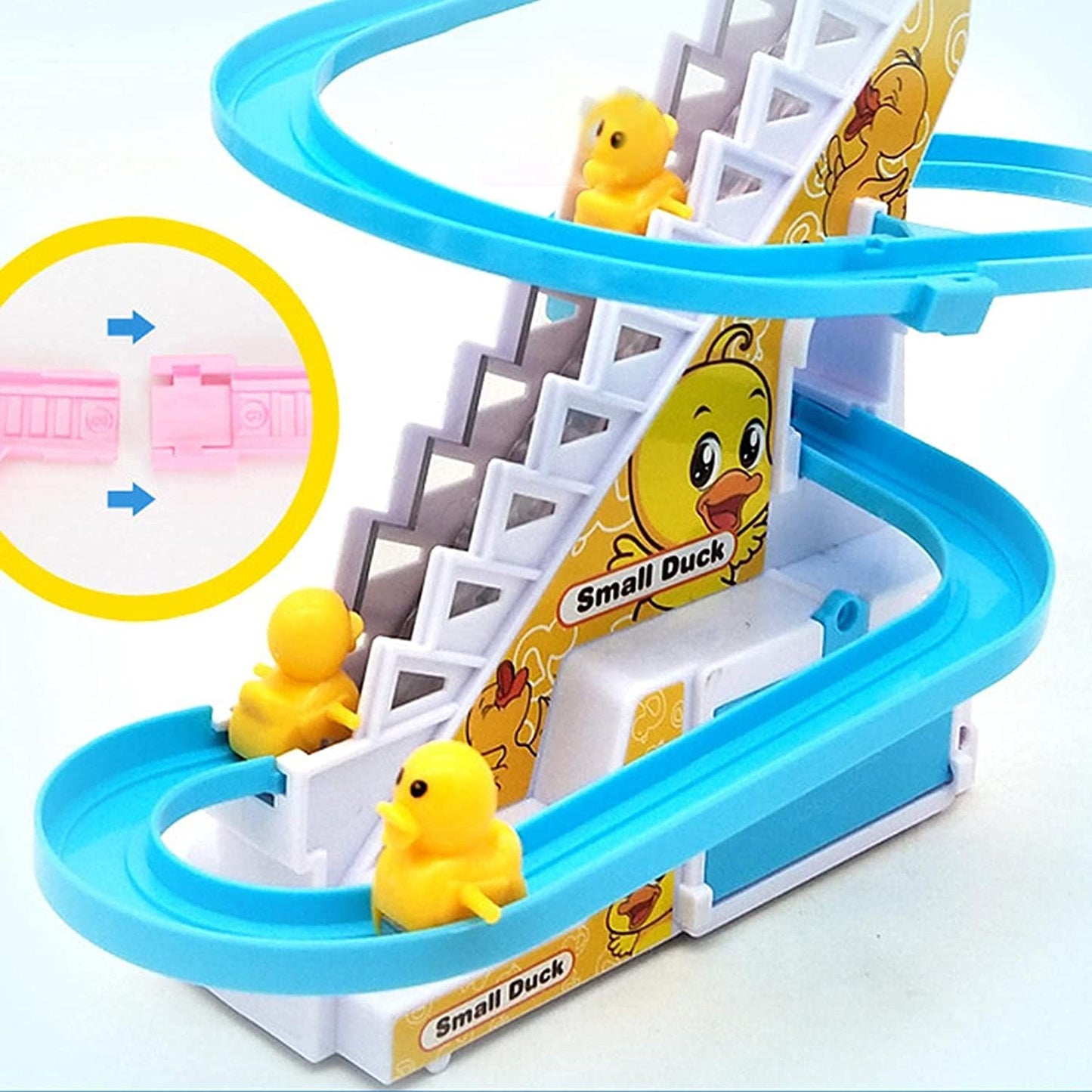COOLBABY YLY2020 Duck Climbing Stairs Toy Rail Car Toy, Electric Music Climbing Stairs Toy Duck Race Track Set with LED Flashing Lights - COOLBABY