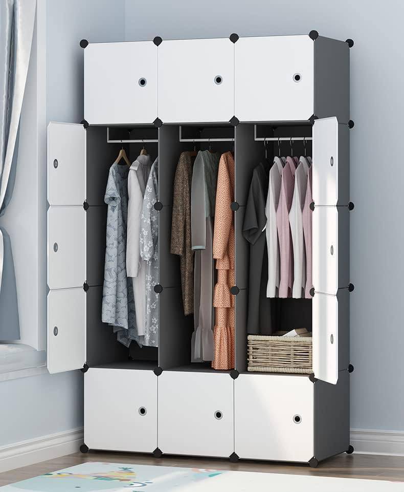 COOLBABY ZRW-YG03 Portable Wardrobe for Hanging Clothes, Combination Armoire, Modular Cabinet Space Saving, Put Bags, Toys, Clothes,12 Doors 2 Hanging,111×47×147cm, White, - COOLBABY