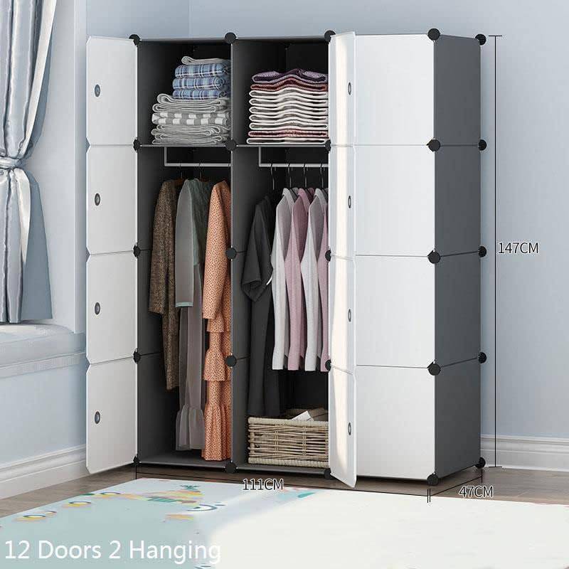 COOLBABY ZRW-YG03 Portable Wardrobe for Hanging Clothes, Combination Armoire, Modular Cabinet Space Saving, Put Bags, Toys, Clothes,12 Doors 2 Hanging,111×47×147cm, White, - COOLBABY
