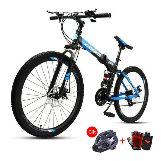 COOLBABY ZXCA2 Mountain Bike 26 Inch Folding Bike with Iron Mountain Rack with 30 Blade Rim and 21 Speed Shifter, Skid Bike - COOLBABY